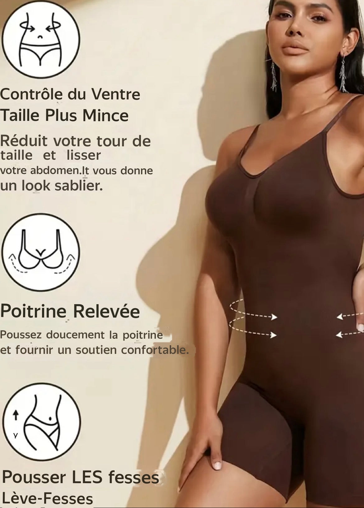 Bodysuit Gainant Dos Nu😍 couleur : noire et marron❤️ livraison à vos frais
